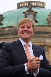King Willem Alexander of the Netherlands stands in front of Sanssouci Palace in Potsdam, 22 May 2019 Dutch royal couple visit Brandenburg