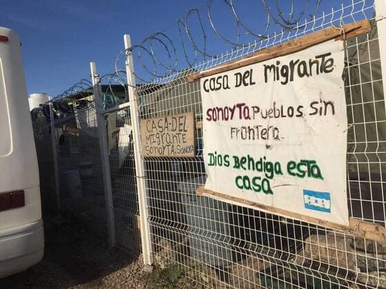 May 22, 2019 - MEX - A sign marks the entrance to a makeshift immigrant camp on the outskirts of Sonoyta, a remote Mexican border city across from Lukeville, Ariz. Dozens of mostly Central American immigrants stay here before making their attempt to sneak into the United States across the rugged, mountainous desert. MEX - ZUMAm67_ 20190522_zaf_m67_007 Copyright: xKevinxG.xHallx