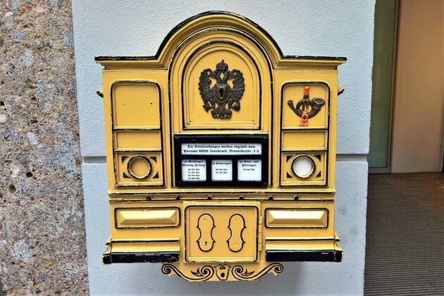 Innsbruck is the capital of the federal state Tyrol in the west of Austria Photo Old mailbox Post and letters, Post Office 6020 Innsbruck
