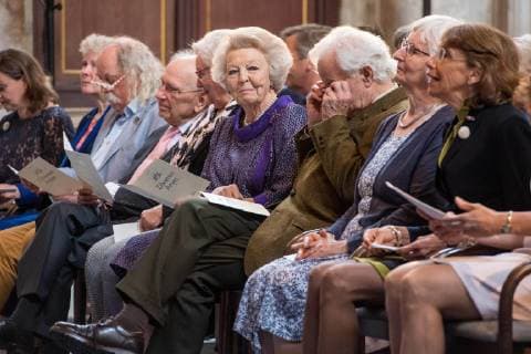 28-05-2019 Princess Beatrix during the Zilveren Anjers at the Koninklijk paleis in Amsterdam. The silver carnation is annually awarded to individuals who voluntarily worked for culture and nature conservation The Silver Carnations were awarded to Albert Goutbeek, Paul Spapens and Herman and Cora Labberte-Hoedemaker.  Copyright: xPPEx