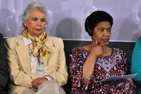 May 29, 2019 - Mexico City, Mexico - Olga Sanchez Cordero and Former vice president of South Africa Phumzile Mlambo-Ngcuka during a press conference to launch the Spotlight initiative against of feminicides in Mexico at Ministry of Foreign Relations on May 29, 2019 in Mexico City, Mexico Mexico City Mexico  - ZUMAn230 20190529_zaa_n230_434 Copyright: xCarlosxTischlerx