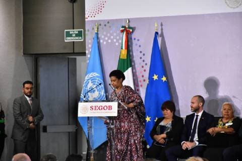 May 29, 2019 - Mexico City, Mexico - Former vice president of South Africa Phumzile Mlambo-Ngcuka speaks during a press conference to launch the Spotlight initiative against of feminicides in Mexico at Ministry of Foreign Relations on May 29, 2019 in Mexico City, Mexico Mexico City Mexico  - ZUMAn230 20190529_zaa_n230_442 Copyright: xCarlosxTischlerx