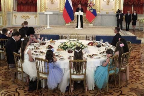 MOSCOW, RUSSIA - MAY 30, 2019: Russia s President Vladimir Putin addresses a ceremony to present Orders of Parental Glory to parents of large families at the Moscow Kremlin. Mikhail Metzel TASS  TS0AD4EB