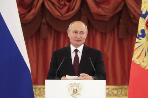 MOSCOW, RUSSIA - MAY 30, 2019: Russia s President Vladimir Putin addresses a ceremony to present Orders of Parental Glory to parents of large families at the Moscow Kremlin. Mikhail Metzel TASS  TS0AD4EC