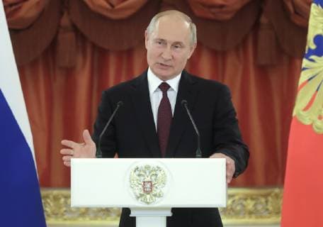 MOSCOW, RUSSIA - MAY 30, 2019: Russia s President Vladimir Putin speaks at a ceremony to present Orders of Parental Glory to parents of large families at the Moscow Kremlin. Mikhail Metzel TASS  TS0AD5A4