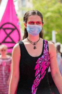 June 1, 2019 - Bristol, Bristol, UK - Bristol, UK. Extinction Rebellion s catwalk fashion show in Bristol s Broadmead shopping centre. Campaigners from Extinction Rebellion are carrying out a five-hour protest which will include everything from a ˜pop-up™ catwalk to blocking the city centre traffic. The protest targets Bristol™s fashion and clothes stores with people urged to not buy any new items of clothing for the next year. There will also be a ˜pop-up catwalk™, where designers will be showing off their work to demonstrate the needed shift away from fast fashion towards a fairer, safer, cleaner, more transparent fashion industry. People are encouraged to repair, re-use, alter, upcycle and recycle clothes in a year-long boycott aiming to economically disrupt the fashion and textile industry demanding that it drastically chang - ZUMAl94_ 20190601_zaf_l94_050 Copyright: xSimonxChapmanx