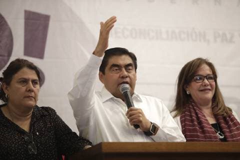 June 2, 2019 EUM20190602POL19 JPG PUEBLA, Pue ElectionsElections Puebla June 2, 2019 Miguel Barbosa, coalition candidate Together We Will Make History, declares himself the winner of the extraordinary elections to the governorship of Puebla assures that he is for more than 50 of the vote Accompanied by Yeidckol Polevnsky, national leader of Morena Photo Agency EL UNIVERSALIvan StephensEELG  - ZUMAu78_ 20190602_zaf_u78_043 Copyright: xElxUniversalx