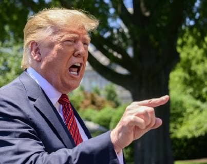 June 11, 2019 - Washington, District of Columbia, U.S. - United States President Donald J. Trump takes questions from reporters as he prepares to depart the South Lawn of the White House in Washington, DC for a trip to Iowa. He will return this evening Washington U.S. - ZUMAs152 20190611_zaa_s152_045 Copyright: xRonxSachsx