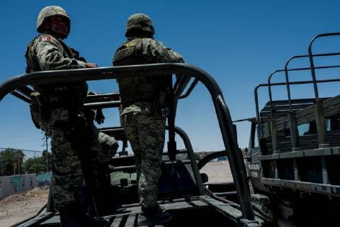June 18, 2019 - Military personnel from the EjÅ½rcito Mexicano, Mexico s army, patrol the Rio Grande along the U.S.-Mexico border with intentions to prevent migrants from illegally crossing into the United States through El Paso, Texas, in Ciudad Ju¡rez, Chihuahua, MÅ½xico. According to the Mexican military personnel, they began patrolling the border in Ciudad Ju¡rez on June 16. - ZUMAj106 20190618_zap_j106_002 Copyright: xJoelxAngelxJuarezx