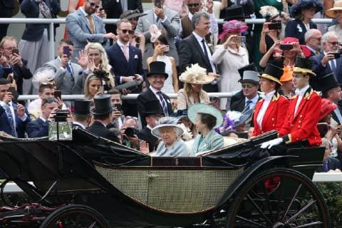Queen Elizabeth II, Anne, Princess Royal, Timothy Laurence and Prince Andrew, Duke of York attend Ladies Day on day 3 of Royal Ascot at Ascot Racecourse in Berkshire, England. JUNE 20th 2019  MTXx192240
