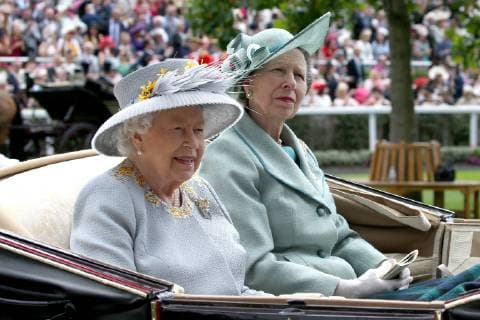 Queen Elizabeth II, Anne, Princess Royal, Timothy Laurence and Prince Andrew, Duke of York attend Ladies Day on day 3 of Royal Ascot at Ascot Racecourse in Berkshire, England. JUNE 20th 2019  MTXx192240