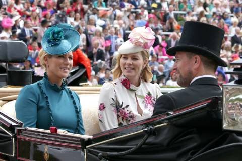 Zara Tindall, Mike Tindall, Peter Phillips and Autumn Phillips attend Ladies Day on day 3 of Royal Ascot at Ascot Racecourse in Berkshire, England. JUNE 20th 2019  MTXx192240