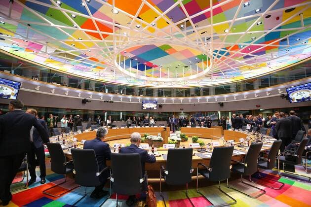 News Themen der Woche KW25 News Bilder des Tages (190621) -- BRUSSELS, June 21, 2019 (Xinhua) -- Photo taken on June 21, 2019 shows the conference hall of the EU summer summit in Brussels, Belgium. (Xinhua Zhang Cheng) BELGIUM-BRUSSELS-EU-SUMMER SUMMIT 