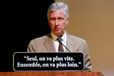 King Philippe - Filip of Belgium delivers a speech at a ceremony to award the Impact Awards, Monday 24 June 2019, in Brussels.  NICOLASxMAETERLINCK 05612303
