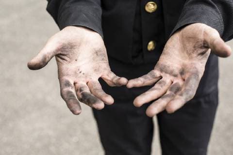 Close-up of dirty hands of a chimney sweep model released Symbolfoto property released  MAEF12888