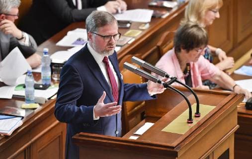 Czech MP Petr Fiala speaks during the Chamber of Deputies meeting to hold no-confidence vote in Babis s government, triggered by five opposition parties, in Prague, Czech Republic, on June 26, 2019. (CTKxPhoto VitxSimanek) CTKPhotoP201906260352701  VIS 004