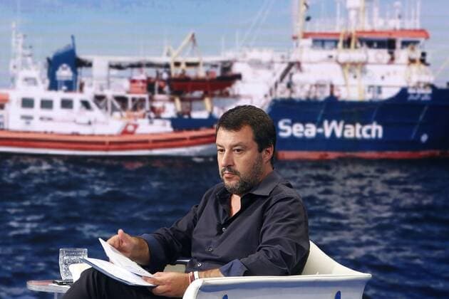 News Themen der Woche KW26 News Bilder des Tages Matteo Salvini and on the screen the ship Sea Watch Rome June 26th 2019. Tv show Porta a Porta. Foto Samantha Zucchi Insidefoto SamanthaxZucchi