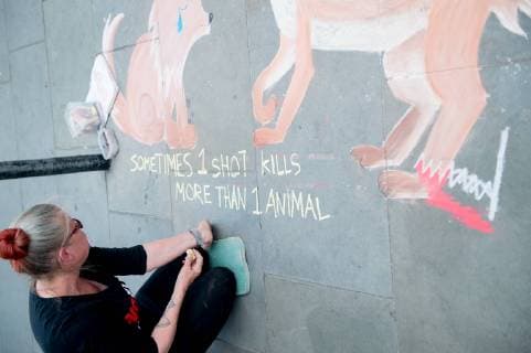 June 29, 2019 - PETA (People for the Ethical Treatment of Animals) supporters demonstrate against animals being used in the brands clothing outside Canada Goose Regent Street store on June 29th 2019 n London, United Kingdom while observing an injunction passed in December 2017, which restricts the protestors use of loudspeakers to 15 minute intervals and imposing an Ã¢â‚¬oeExclusion ZoneÃ¢â‚¬Â around the store protestors can not pass.  - ZUMAr152 20190629_zaa_r152_058 Copyright: xOlliexMillingtonx xRmvx
