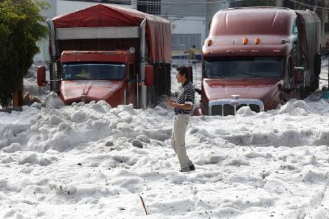 General view of the hail covering the streets in Guadalajara, Jalisco, Mexico, on 30 June 2019. A strong storm left a large amount of hail in the streets and according to Civil Protection and Fire, the hail entered some houses by the drainage. Hail storm in west Mexico !ACHTUNG: NUR REDAKTIONELLE NUTZUNG!  Copyright: xFranciscoxGuascox AME2188 20190630-636975269851971396