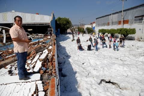 General view of the hail covering the streets in Guadalajara, Jalisco, Mexico, on 30 June 2019. A strong storm left a large amount of hail in the streets and according to Civil Protection and Fire, the hail entered some houses by the drainage. Hail storm in west Mexico !ACHTUNG: NUR REDAKTIONELLE NUTZUNG!  Copyright: xFranciscoxGuascox AME2183 20190630-636975270522302321