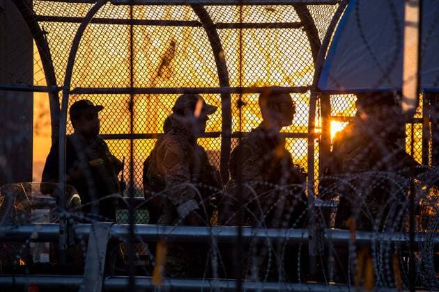 July 1, 2019 - Ciudad Juarez, Chihuahua, MEX - U.S. Customs and Border Protection agents occupy the Paso del Norte Bridge as they block traffic from coming into the United States to El Paso, Texas, after protests in the early morning took place in Ciudad Juarez, Chihuahua, Mexico. Agents began letting pedestrians to cross by checking identification one person at a time once the protests subsided. Ciudad Juarez MEX - ZUMAj106 20190701_zap_j106_001 Copyright: xJoelxAngelxJuarezx