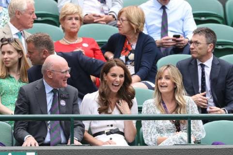. 02 07 2019. London, United Kingdom. The Duchess of Cambridge on Court One to watch Johanna Konta on day two of the Wimbledon Tennis Championships in London.  xStephenxLockx xi-Imagesx IIM-19868-0065