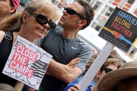 July 2, 2019 - New York City, New York, US - A diverse crowd of activists rallied outside the Middle Collegiate Church in New York s East Village on 2 July, 2019, to sent a message to members of Congress who are in their home districts for the Fourth of July holiday, that immigrants children are denied soap and toothbrushes, while crowded into unsafe United States Customs and Border Protection (CBP) and U.S. Immigration and Customs Enforcement (ICE) detention across the USA. And some dying in custody-or dying with parents as they cross the Rio Grande. New York City US - ZUMAl135 20190702_zap_l135_010 Copyright: xG.xRonaldxLopezx