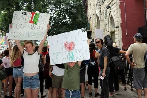 July 2, 2019 - New York City, New York, US - A diverse crowd of activists rallied outside the Middle Collegiate Church in New York s East Village on 2 July, 2019, to sent a message to members of Congress who are in their home districts for the Fourth of July holiday, that immigrants children are denied soap and toothbrushes, while crowded into unsafe United States Customs and Border Protection (CBP) and U.S. Immigration and Customs Enforcement (ICE) detention across the USA. And some dying in custody-or dying with parents as they cross the Rio Grande. New York City US - ZUMAl135 20190702_zap_l135_014 Copyright: xG.xRonaldxLopezx