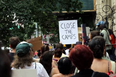 July 2, 2019 - New York City, New York, US - A diverse crowd of activists rallied outside the Middle Collegiate Church in New York s East Village on 2 July, 2019, to sent a message to members of Congress who are in their home districts for the Fourth of July holiday, that immigrants children are denied soap and toothbrushes, while crowded into unsafe United States Customs and Border Protection (CBP) and U.S. Immigration and Customs Enforcement (ICE) detention across the USA. And some dying in custody-or dying with parents as they cross the Rio Grande. New York City US - ZUMAl135 20190702_zap_l135_016 Copyright: xG.xRonaldxLopezx