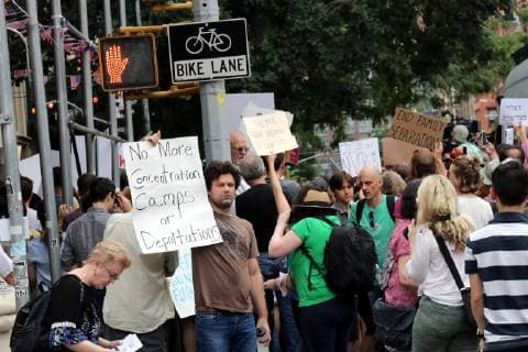 July 2, 2019 - New York City, New York, US - A diverse crowd of activists rallied outside the Middle Collegiate Church in New York s East Village on 2 July, 2019, to sent a message to members of Congress who are in their home districts for the Fourth of July holiday, that immigrants children are denied soap and toothbrushes, while crowded into unsafe United States Customs and Border Protection (CBP) and U.S. Immigration and Customs Enforcement (ICE) detention across the USA. And some dying in custody-or dying with parents as they cross the Rio Grande. New York City US - ZUMAl135 20190702_zap_l135_015 Copyright: xG.xRonaldxLopezx