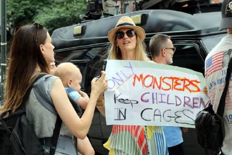 July 2, 2019 - New York City, New York, US - A diverse crowd of activists rallied outside the Middle Collegiate Church in New York s East Village on 2 July, 2019, to sent a message to members of Congress who are in their home districts for the Fourth of July holiday, that immigrants children are denied soap and toothbrushes, while crowded into unsafe United States Customs and Border Protection (CBP) and U.S. Immigration and Customs Enforcement (ICE) detention across the USA. And some dying in custody-or dying with parents as they cross the Rio Grande. New York City US - ZUMAl135 20190702_zap_l135_018 Copyright: xG.xRonaldxLopezx