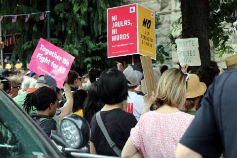 July 2, 2019 - New York City, New York, US - A diverse crowd of activists rallied outside the Middle Collegiate Church in New York s East Village on 2 July, 2019, to sent a message to members of Congress who are in their home districts for the Fourth of July holiday, that immigrants children are denied soap and toothbrushes, while crowded into unsafe United States Customs and Border Protection (CBP) and U.S. Immigration and Customs Enforcement (ICE) detention across the USA. And some dying in custody-or dying with parents as they cross the Rio Grande. New York City US - ZUMAl135 20190702_zap_l135_019 Copyright: xG.xRonaldxLopezx