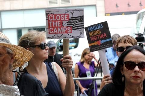 July 2, 2019 - New York City, New York, US - A diverse crowd of activists rallied outside the Middle Collegiate Church in New York s East Village on 2 July, 2019, to sent a message to members of Congress who are in their home districts for the Fourth of July holiday, that immigrants children are denied soap and toothbrushes, while crowded into unsafe United States Customs and Border Protection (CBP) and U.S. Immigration and Customs Enforcement (ICE) detention across the USA. And some dying in custody-or dying with parents as they cross the Rio Grande. New York City US - ZUMAl135 20190702_zap_l135_021 Copyright: xG.xRonaldxLopezx