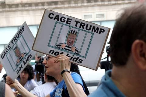 July 2, 2019 - New York City, New York, US - A diverse crowd of activists rallied outside the Middle Collegiate Church in New York s East Village on 2 July, 2019, to sent a message to members of Congress who are in their home districts for the Fourth of July holiday, that immigrants children are denied soap and toothbrushes, while crowded into unsafe United States Customs and Border Protection (CBP) and U.S. Immigration and Customs Enforcement (ICE) detention across the USA. And some dying in custody-or dying with parents as they cross the Rio Grande. New York City US - ZUMAl135 20190702_zap_l135_022 Copyright: xG.xRonaldxLopezx