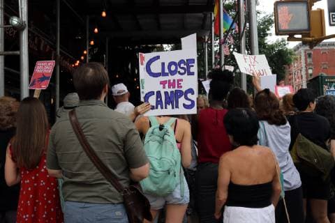 July 2, 2019 - New York City, New York, US - A diverse crowd of activists rallied outside the Middle Collegiate Church in New York s East Village on 2 July, 2019, to sent a message to members of Congress who are in their home districts for the Fourth of July holiday, that immigrants children are denied soap and toothbrushes, while crowded into unsafe United States Customs and Border Protection (CBP) and U.S. Immigration and Customs Enforcement (ICE) detention across the USA. And some dying in custody-or dying with parents as they cross the Rio Grande. New York City US - ZUMAl135 20190702_zap_l135_028 Copyright: xG.xRonaldxLopezx