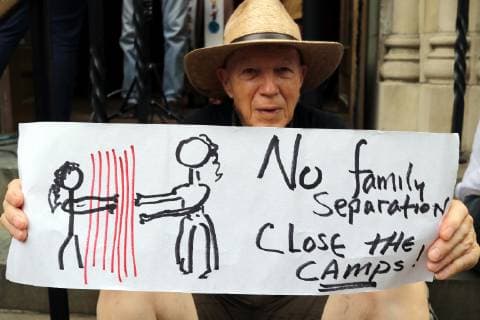 July 2, 2019 - New York City, New York, US - A diverse crowd of activists rallied outside the Middle Collegiate Church in New York s East Village on 2 July, 2019, to sent a message to members of Congress who are in their home districts for the Fourth of July holiday, that immigrants children are denied soap and toothbrushes, while crowded into unsafe United States Customs and Border Protection (CBP) and U.S. Immigration and Customs Enforcement (ICE) detention across the USA. And some dying in custody-or dying with parents as they cross the Rio Grande. New York City US - ZUMAl135 20190702_zap_l135_024 Copyright: xG.xRonaldxLopezx
