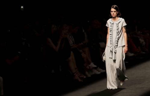 A model displays a 2020 Spring-Summer collection s creation by Devota & Lomba label during a parade held as part of 70th Mercedes-Benz Fashion Week Madrid (MBFWM) in Madrid, Spain, 09 July 2019. The fashion event runs until 10 July. Mercedes-Benz Fashion Week Madrid (MBFWM) !ACHTUNG: NUR REDAKTIONELLE NUTZUNG!  Copyright: xZipix GRAF1534 20190709-636982858121737677