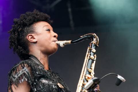 British saxophonist YolanDa Brown performs during Day 1 of Kew The Music at Kew Gardens in London. JULY 9th 2019  TSTx192480