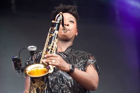 British saxophonist YolanDa Brown performs during Day 1 of Kew The Music at Kew Gardens in London. JULY 9th 2019  TSTx192480