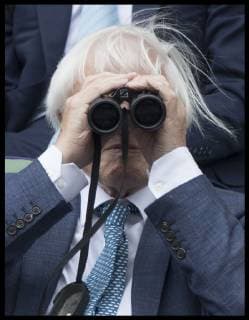 . 12 07 2019. London, United Kingdom. Sir David Attenborough watches the tennis with a pair of binoculars in the Royal Box on day eleven of the Wimbledon Tennis Championships in London.  xStephenxLockx xi-Imagesx IIM-19906-0093