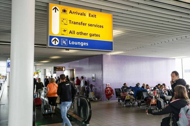 SCHIPHOL, 13-07-2019, Schiphol Airport Air port Airfield. Sign shows arrivals, exit, transfer services, all other gates and lounges. Schiphol Airport  x3893720x Copyright: