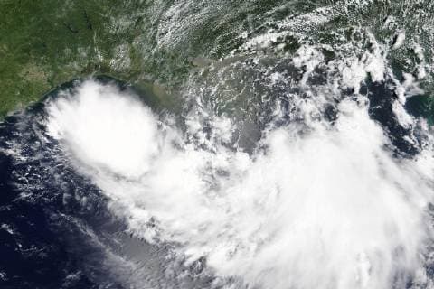 The Moderate Resolution Imaging Spectroradiometer (MODIS) onboard NASA s Terra satellite acquired a true-color image of Tropical Storm Barry approaching the Gulf Coast on July 11, 2019. Barry has since increased in intensity and become the first hurricane of the 2019 Atlantic hurricane season. NASA  WAX2019071302 NASA