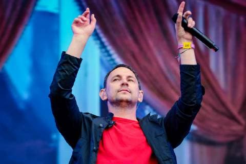 Ukraine: Music Festival Atlas Weekend 2019 (6 day) KYIV, UKRAINE - JULY 14, 2019: Valeriy Kharchyshyn soloist of the group Druha Rika during Music Festival Atlas Weekend 2019 Kiev Kiev Ukraine Atlas Weekend  AleksandrxGusev