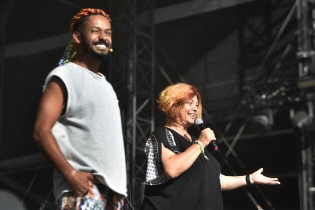 From left dancer YEMI A.D. and director of festival ZLATA HOLUSOVA speak during the start of Colours of Ostrava international music festival in Ostrava, Czech Republic, July 17, 2019. (CTKxPhoto JaroslavxOzana) CTKPhotoP201907170825201  JAO 03
