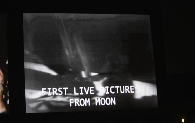 A large screen shows Neil Armstrong descending the Apollo 11 Lunar Module on the surface of Moon after after a four-day trip from Earth, during a display on the Washington Monument on the National Mall in Washington, DC shortly before midnight on July 19, 2019. To commemorate the 50th anniversary of NASA s Moon Landing on July 20, 1969, the Smithsonian recreated the launch, landing and return of Apollo 11 on the National Mall using the Washington Monument and large screens. Neil Armstrong, Buzz Aldrin and Michael Collins were aboard Apollo 11 with Armstrong and Aldrin landing on the moon on July 20, 1969.  WAP20190720126A PATxBENIC