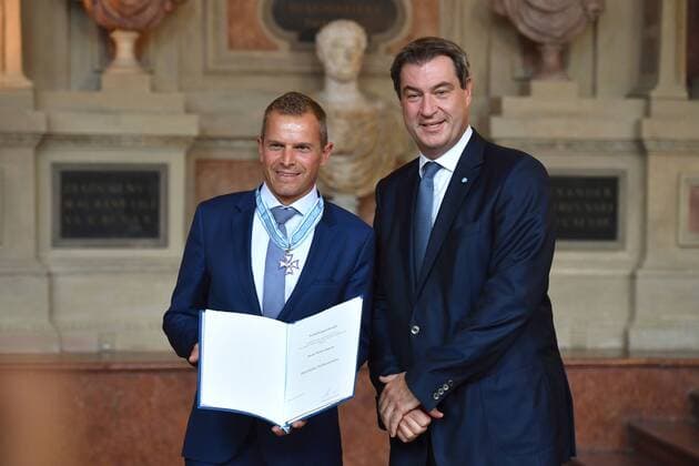 Tobias ANGERER Ex-Cross-Country Skier Markus SOEDER State Premier of Bavaria and CSU Chairman Bavarian Order of Merit Award in the Antiquarium of the Munich Residence on 22 07 2019,
