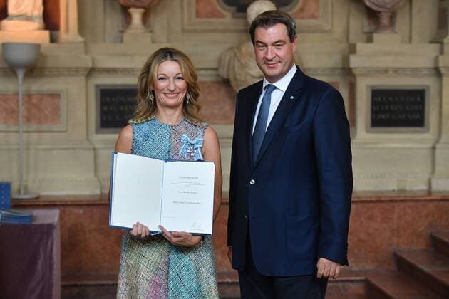 Monika GRUBER Comedian , Markus SOEDER State Premier Bavaria and CSU Chairman Bavarian Order of Merit awarded in the Antiquarium of the Munich Residence on 22 07 2019,