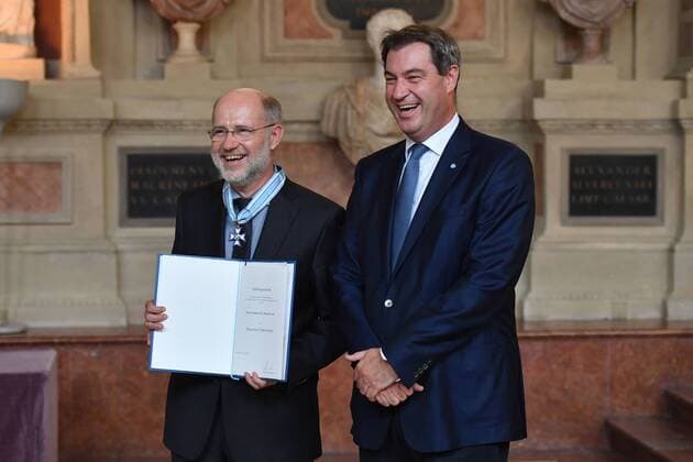 Prof Dr Harald LESCH, Markus SOEDER State Premier of Bavaria and CSU Chairman Bavarian Order of Merit in the Antiquarium of the Munich Residence on 22 07 2019,