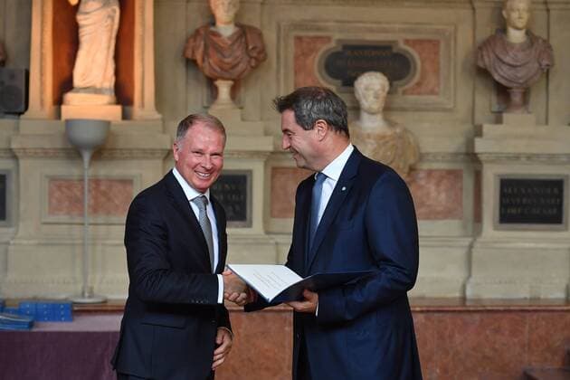 Stefan REUTER Manager FC Augsburg, Markus SOEDER State Premier of Bavaria and CSU Chairman Bavarian Order of Merit in the Antiquarium of the Munich Residence on 22 07 2019,