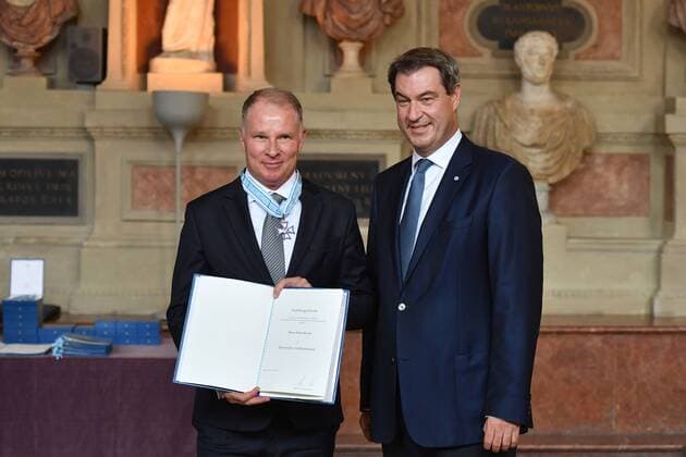 Stefan REUTER Manager FC Augsburg, Markus SOEDER State Premier of Bavaria and CSU Chairman Bavarian Order of Merit in the Antiquarium of the Munich Residence on 22 07 2019,